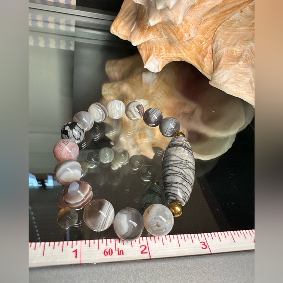 AGATE BANDED + NET JASPER NATURAL STONES BRACELET Size 7” - Picture 9 of 10